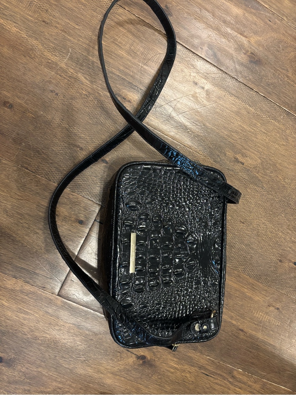 Brahmin Black Croc-Embossed Crossbody Bag